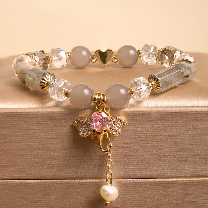 Buddha Stones Amethyst Green Aventurine Strawberry Quartz Positive Elephant Charm Bracelet - Gray Agate(Wrist Circumference 14-16cm) - image 23