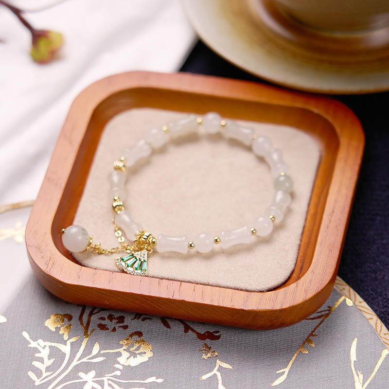 Buddha Stones Tianshan White Jade Bamboo Pattern Luck Blessing Bracelet - image 3