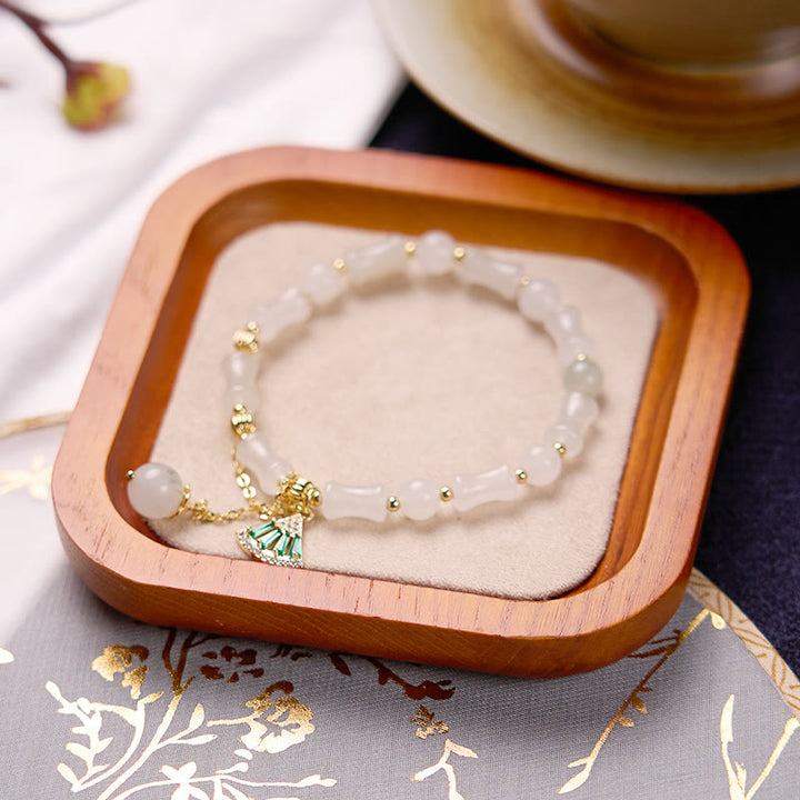 Buddha Stones Tianshan White Jade Bamboo Pattern Luck Blessing Bracelet - image 3
