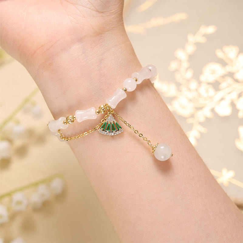 Buddha Stones Tianshan White Jade Bamboo Pattern Luck Blessing Bracelet - image 2