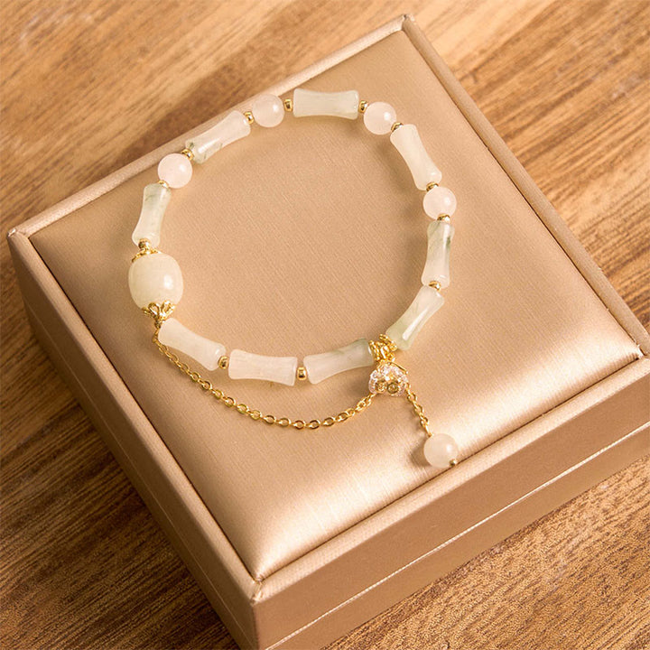 Buddha Stones Tianshan White Jade Bamboo Pattern Luck Blessing Bracelet - image 8
