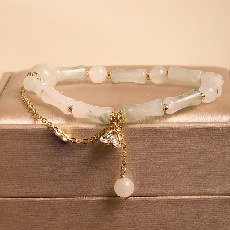 Buddha Stones Tianshan White Jade Bamboo Pattern Luck Blessing Bracelet - White Jade(Wrist Circumference 14-16cm) - image 7