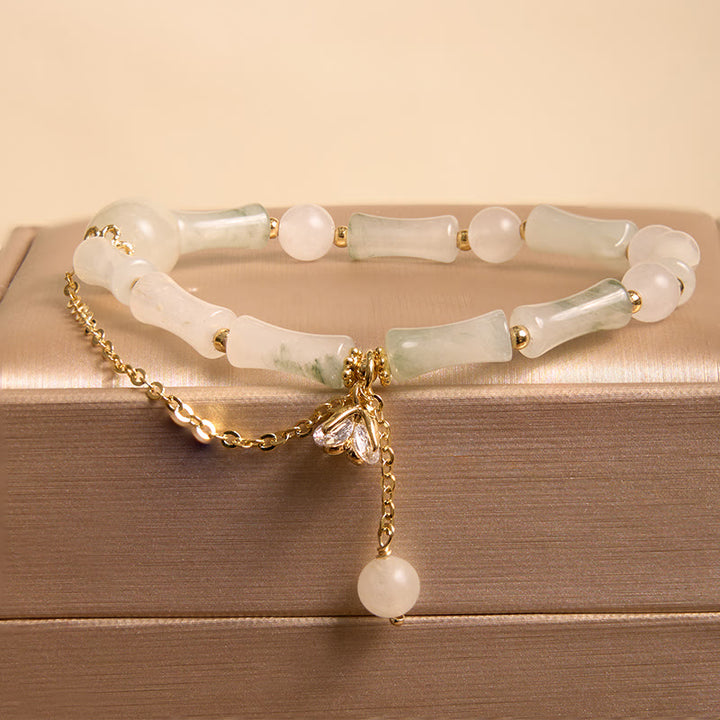 Buddha Stones Tianshan White Jade Bamboo Pattern Luck Blessing Bracelet - White Jade(Wrist Circumference 14-16cm) - image 7