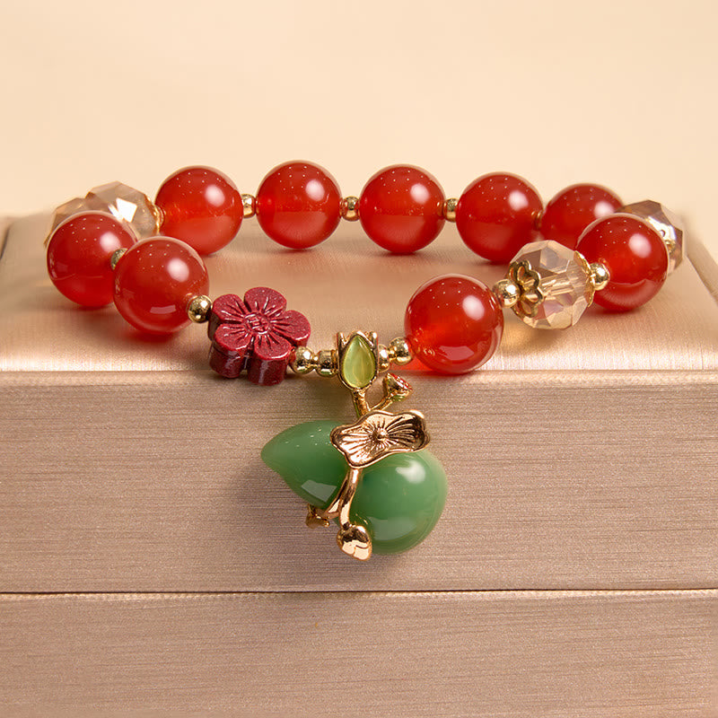 Buddha Stones Natural Red Agate Green Agate Gourd Cinnabar Flower Beads Confidence Bracelet - Red Agate Gourd(Wrist Circumference 14-16cm) - image 8