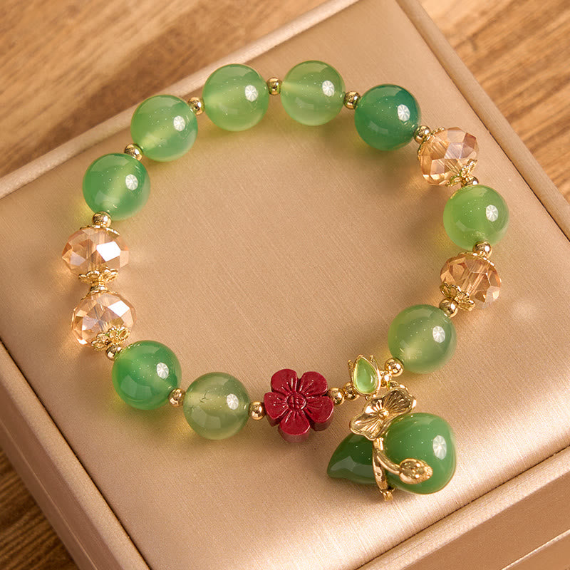Buddha Stones Natural Red Agate Green Agate Gourd Cinnabar Flower Beads Confidence Bracelet - image 1