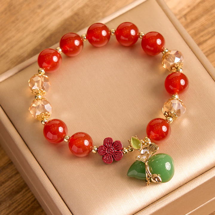 Buddha Stones Natural Red Agate Green Agate Gourd Cinnabar Flower Beads Confidence Bracelet - image 9