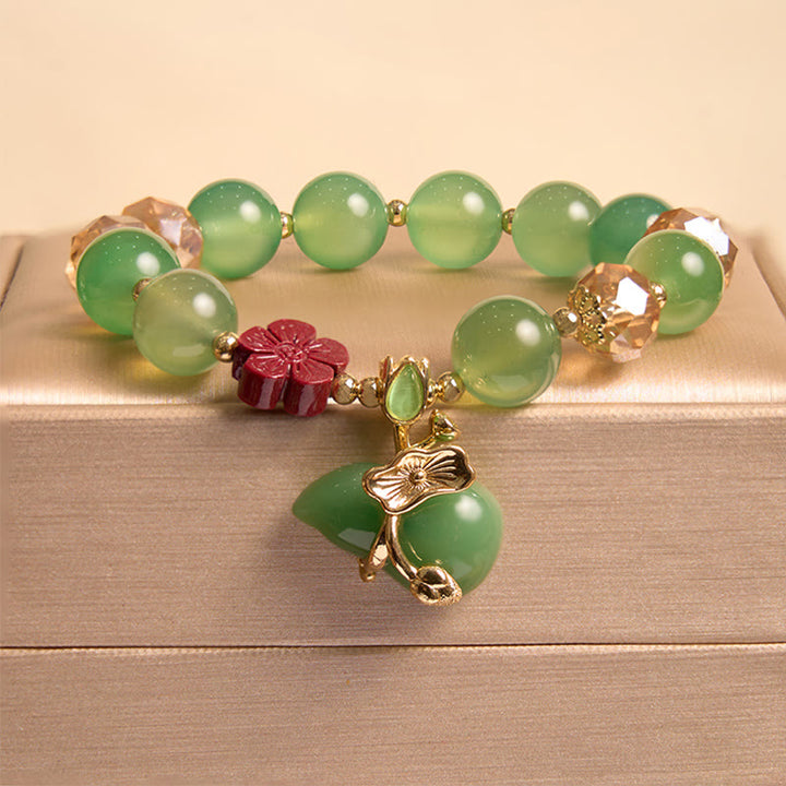 Buddha Stones Natural Red Agate Green Agate Gourd Cinnabar Flower Beads Confidence Bracelet - Green Agate Gourd(Wrist Circumference 14-16cm) - image 0
