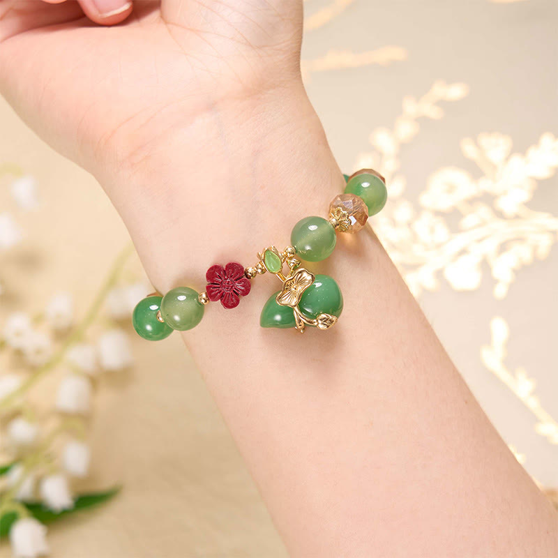 Buddha Stones Natural Red Agate Green Agate Gourd Cinnabar Flower Beads Confidence Bracelet - image 2