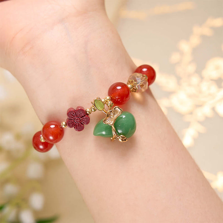 Buddha Stones Natural Red Agate Green Agate Gourd Cinnabar Flower Beads Confidence Bracelet - image 10