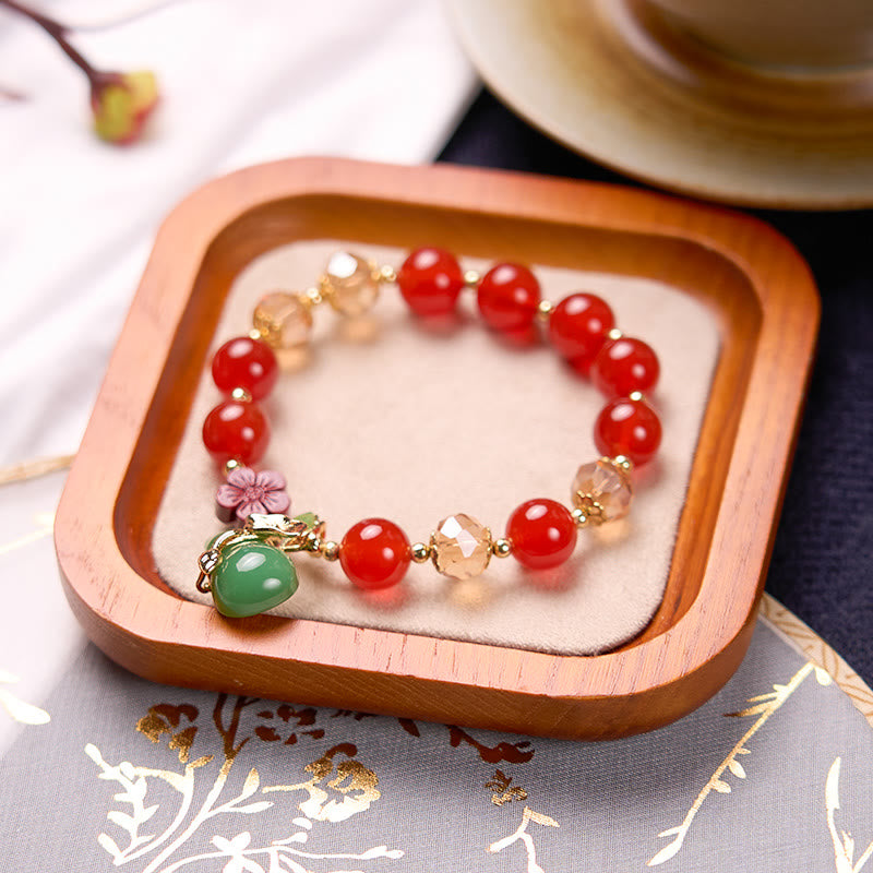Buddha Stones Natural Red Agate Green Agate Gourd Cinnabar Flower Beads Confidence Bracelet - image 11