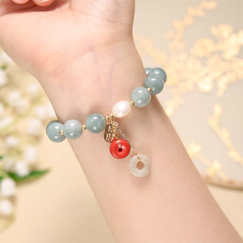 Buddha Stones Jade Red Agate Peace Buckle Charm Confidence Bracelet - image 3