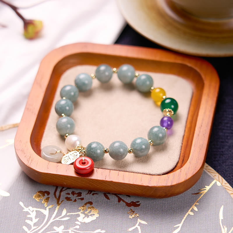 Buddha Stones Jade Red Agate Peace Buckle Charm Confidence Bracelet - image 2