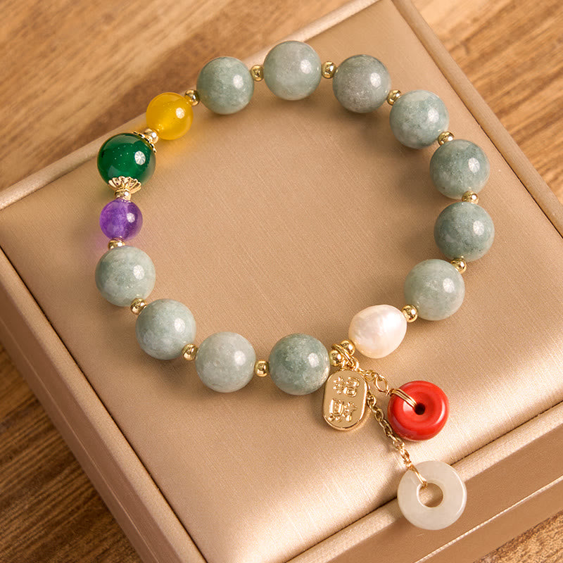 Buddha Stones Jade Red Agate Peace Buckle Charm Confidence Bracelet - image 1
