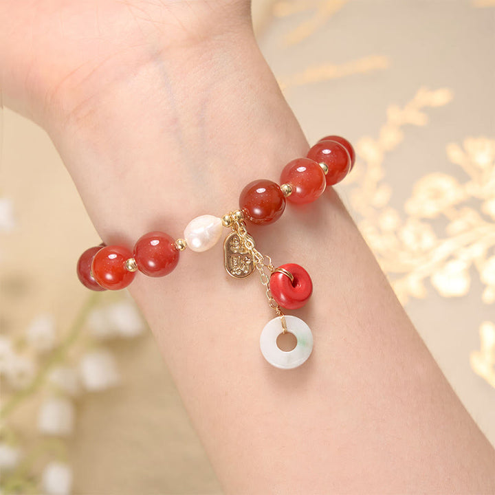 Buddha Stones Jade Red Agate Peace Buckle Charm Confidence Bracelet - image 9