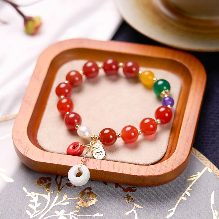 Buddha Stones Jade Red Agate Peace Buckle Charm Confidence Bracelet - image 8