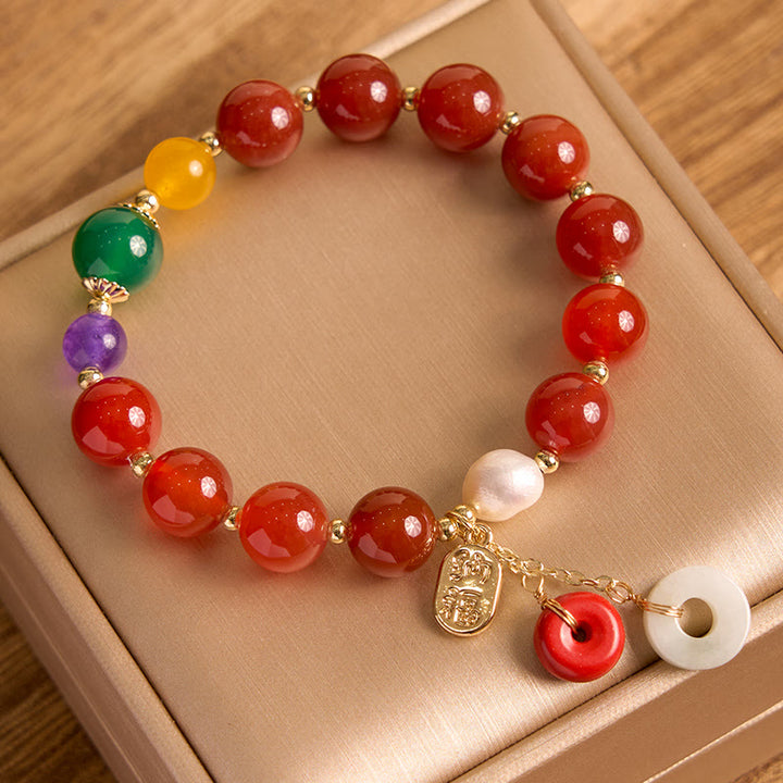 Buddha Stones Jade Red Agate Peace Buckle Charm Confidence Bracelet - image 7