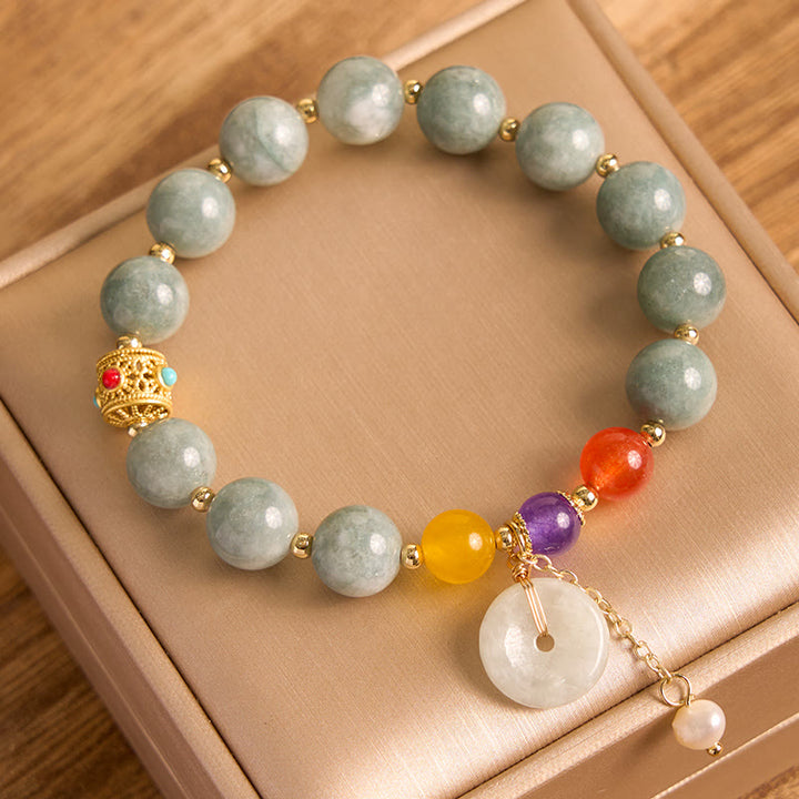 Buddha Stones Jade Red Agate Peace Buckle Charm Confidence Bracelet - image 12