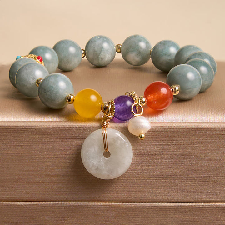 Buddha Stones Jade Red Agate Peace Buckle Charm Confidence Bracelet - Peace Buckle - Jade(Wrist Circumference 14-16cm) - image 11