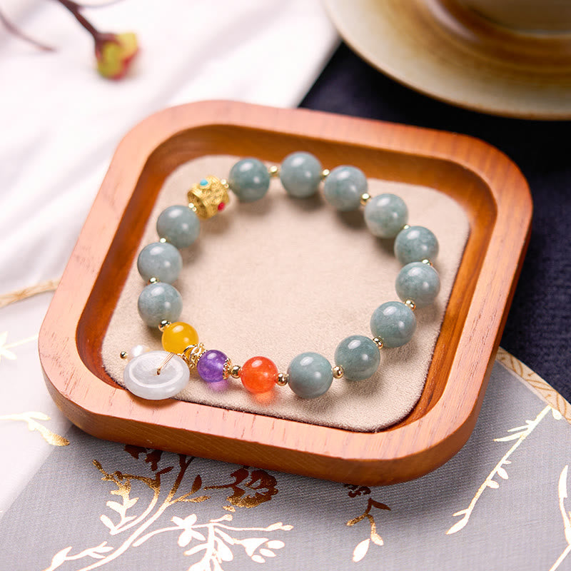 Buddha Stones Jade Red Agate Peace Buckle Charm Confidence Bracelet - image 13