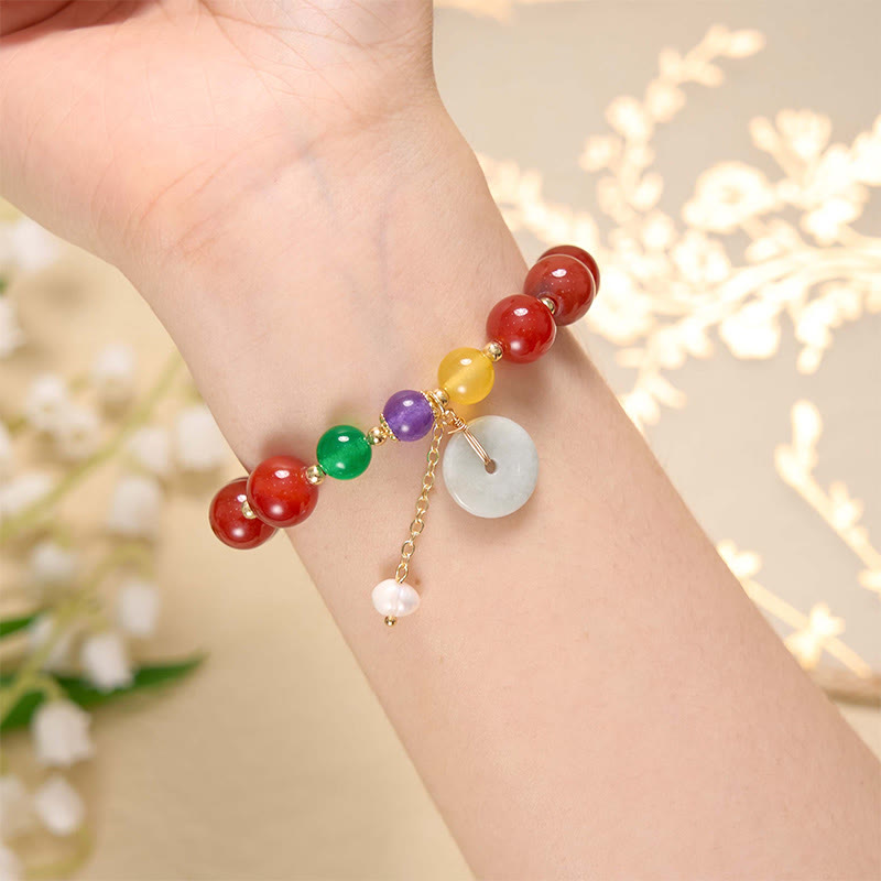 Buddha Stones Jade Red Agate Peace Buckle Charm Confidence Bracelet - image 20