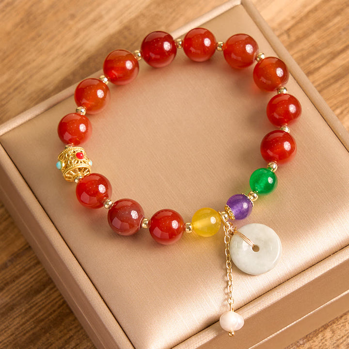 Buddha Stones Jade Red Agate Peace Buckle Charm Confidence Bracelet - image 18