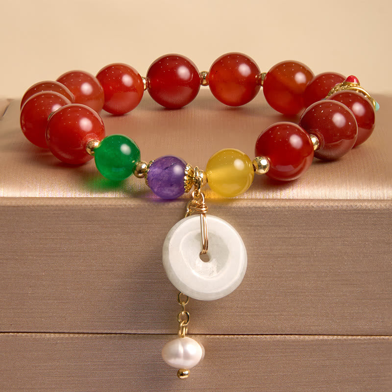 Buddha Stones Jade Red Agate Peace Buckle Charm Confidence Bracelet - Peace Buckle - Red Agate(Wrist Circumference 14-16cm) - image 17