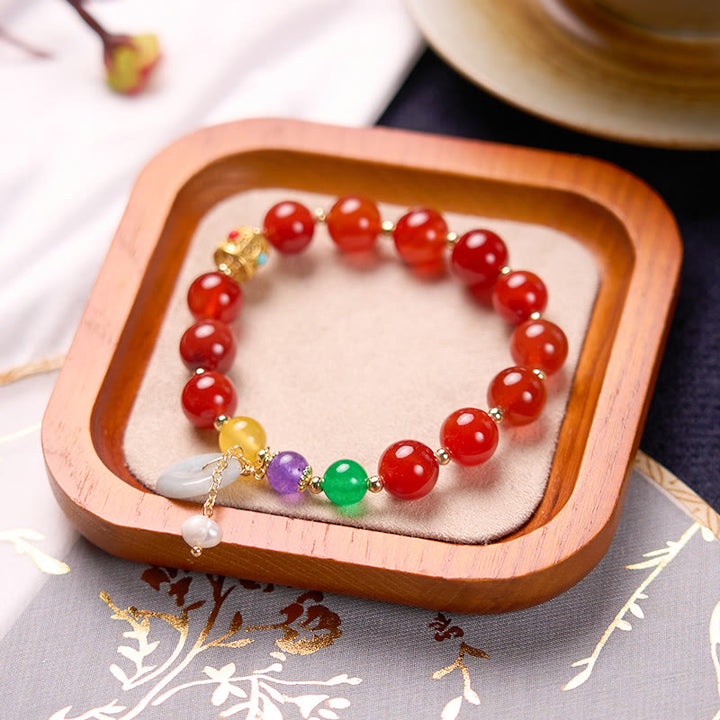 Buddha Stones Jade Red Agate Peace Buckle Charm Confidence Bracelet - image 19