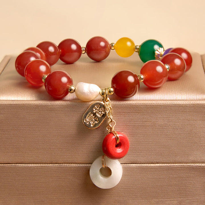 Buddha Stones Jade Red Agate Peace Buckle Charm Confidence Bracelet - Cinnabar Peace Buckle - Red Agate(Wrist Circumference 14-16cm) - image 6