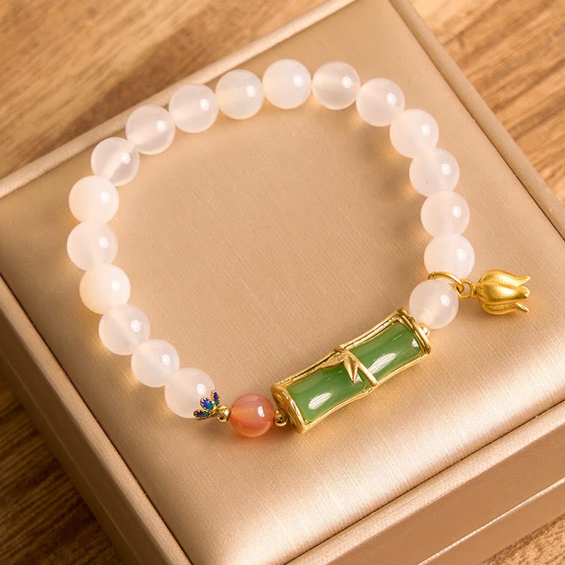 Buddha Stones Natural White Agate Jadeite Bamboo Beads Positivity Bracelet - image 3