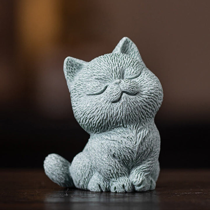 Buddha Stones Small Cat Home Tea Pet Figurine Desk Decoration - image 3