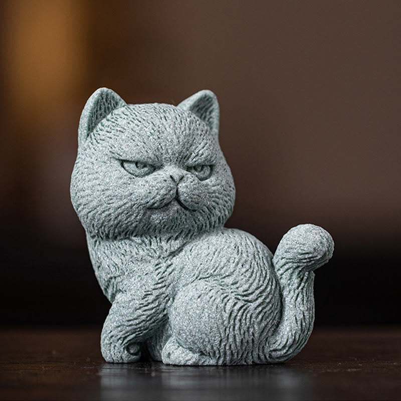 Buddha Stones Small Cat Home Tea Pet Figurine Desk Decoration - Open Eyes Cat 6.6*4*7cm - image 5