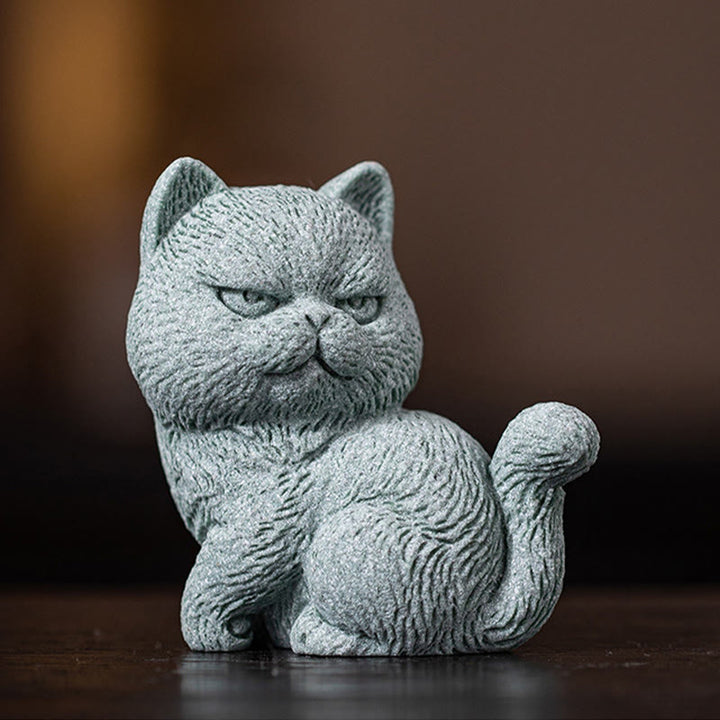 Buddha Stones Small Cat Home Tea Pet Figurine Desk Decoration - Open Eyes Cat 6.6*4*7cm - image 5