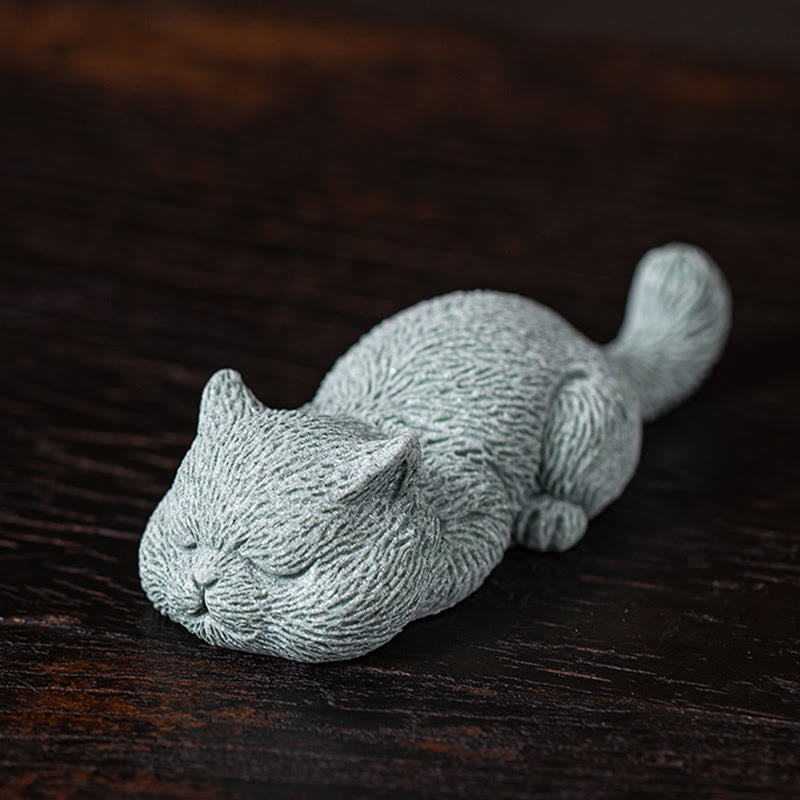 Buddha Stones Small Cat Home Tea Pet Figurine Desk Decoration - Sleeping Cat 10.6*4*2.5cm - image 6