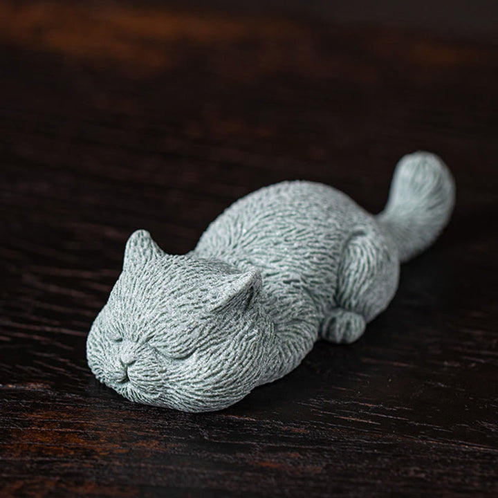 Buddha Stones Small Cat Home Tea Pet Figurine Desk Decoration - Sleeping Cat 10.6*4*2.5cm - image 6