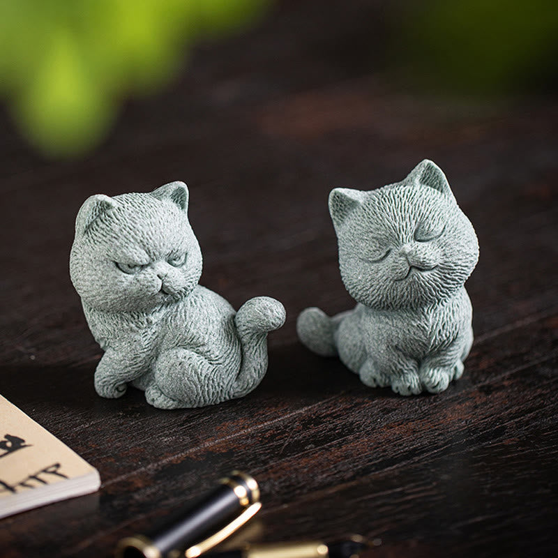 Buddha Stones Small Cat Home Tea Pet Figurine Desk Decoration - image 14