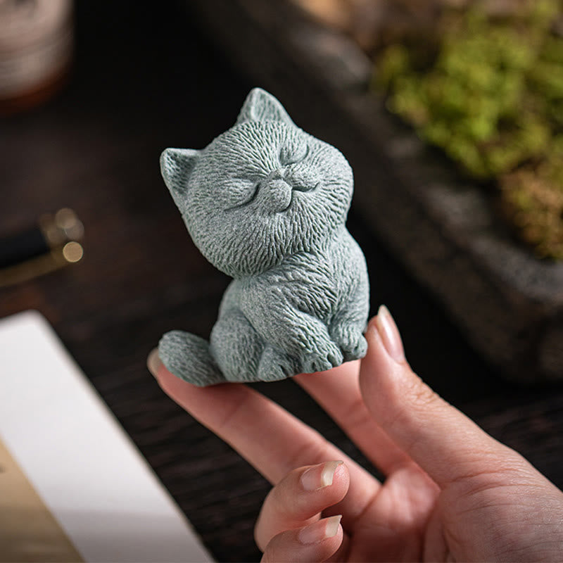 Buddha Stones Small Cat Home Tea Pet Figurine Desk Decoration - image 4