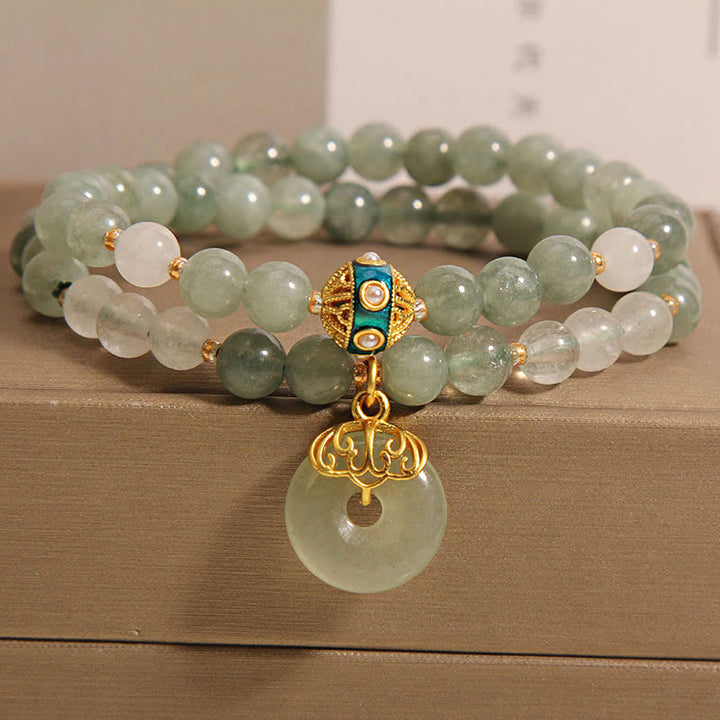 Buddha Stones Green Aventurine Peace Buckle Charm Luck Double Wrap Bracelet - Green Aventurine(Wrist Circumference 14-15cm) - image 0