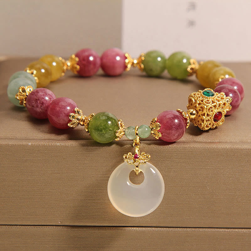 Buddha Stones Colorful Tourmaline Peace Buckle Charm Wisdom Bracelet - Tourmaline(Positive♥Love)(Wrist Circumference 14-16cm) - image 0