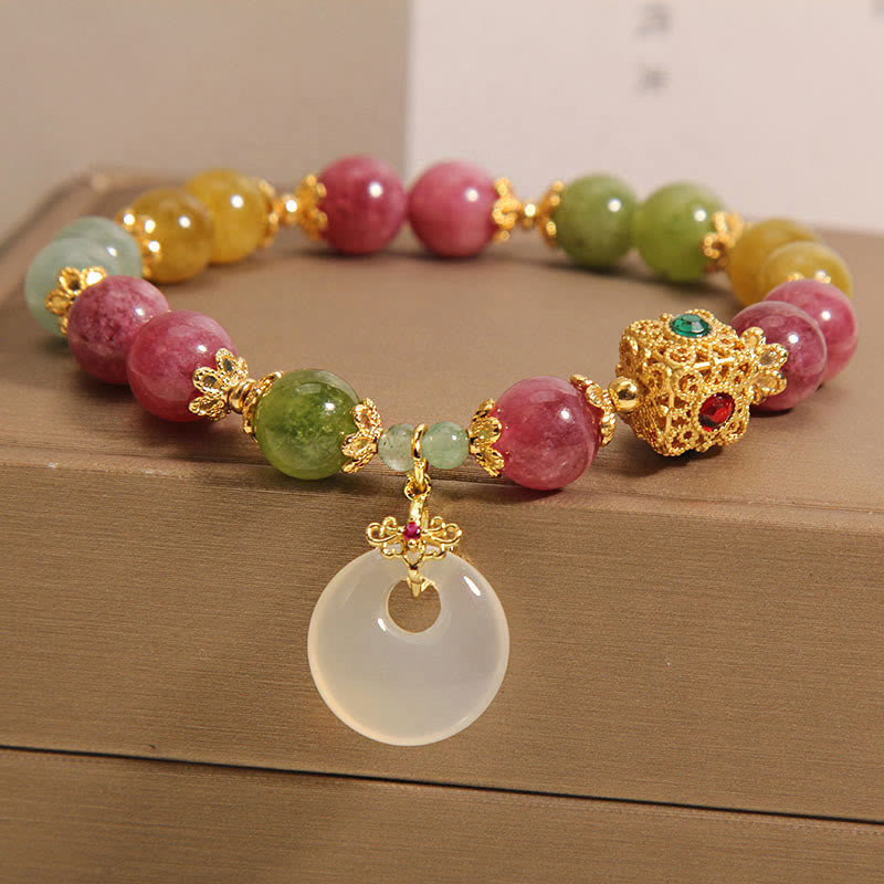 Buddha Stones Colorful Tourmaline Peace Buckle Charm Wisdom Bracelet - image 2