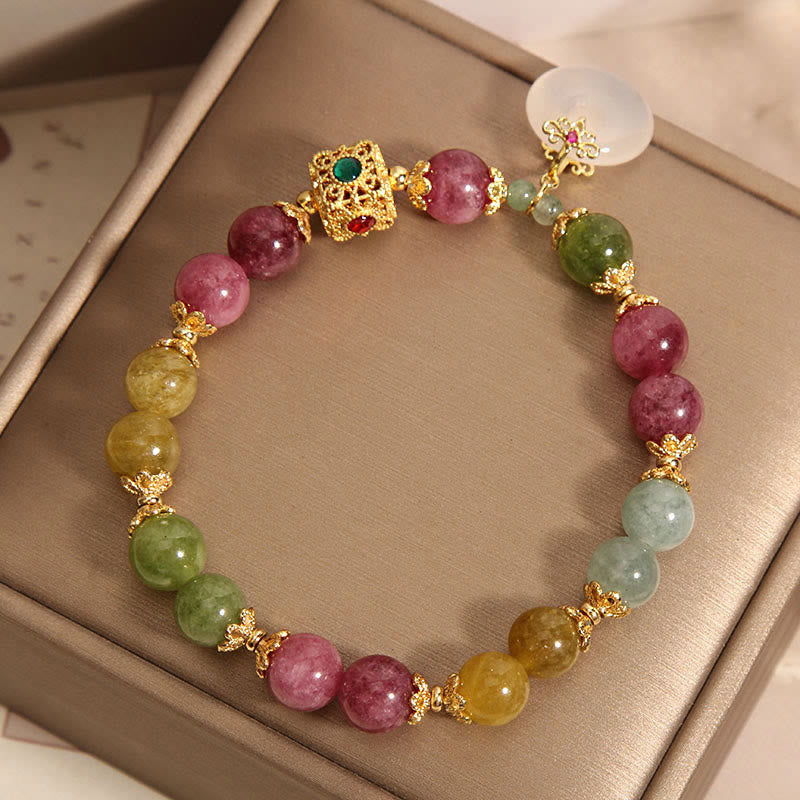 Buddha Stones Colorful Tourmaline Peace Buckle Charm Wisdom Bracelet - image 1