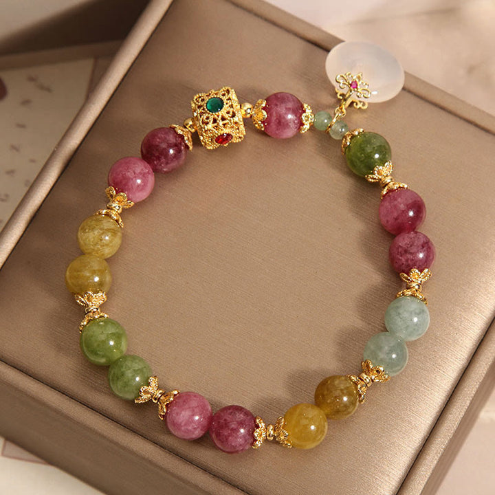 Buddha Stones Colorful Tourmaline Peace Buckle Charm Wisdom Bracelet - image 1