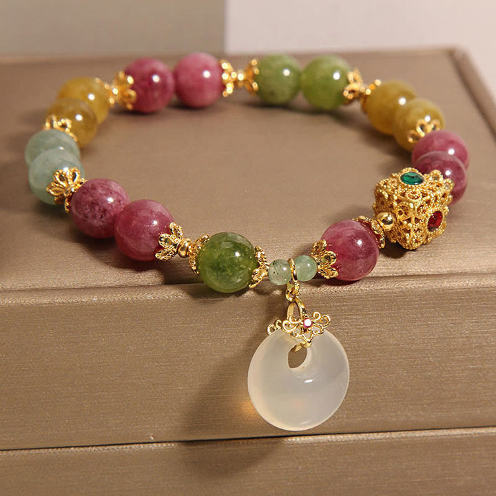 Buddha Stones Colorful Tourmaline Peace Buckle Charm Wisdom Bracelet - image 3