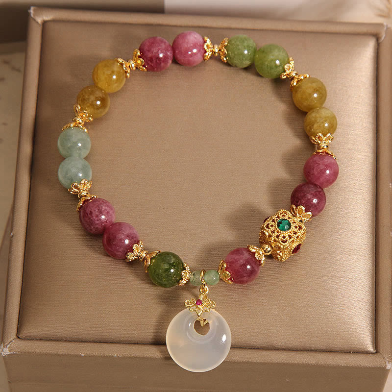 Buddha Stones Colorful Tourmaline Peace Buckle Charm Wisdom Bracelet - image 4