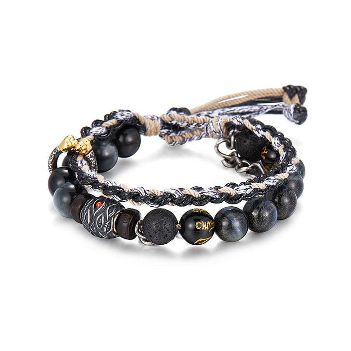 Buddha Stones 925 Sterling Silver Lava Rock Eagle's Eye Stone Lucky Beads Handmade Healing Bracelet - image 2
