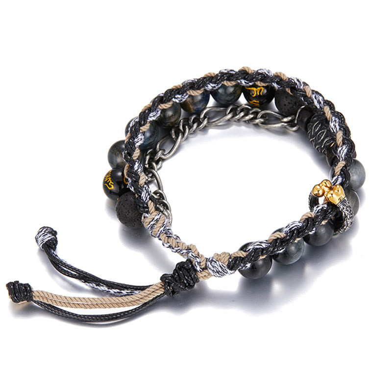 Buddha Stones 925 Sterling Silver Lava Rock Eagle's Eye Stone Lucky Beads Handmade Healing Bracelet - image 3
