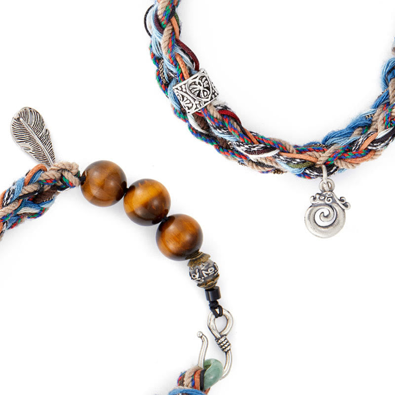 Buddha Stones 925 Sterling Silver Tiger's Eye Colorful Cotton Rope Handmade Willpower Bracelet - image 11