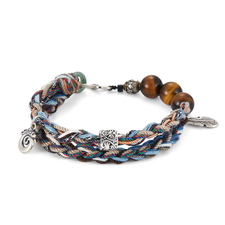 Buddha Stones 925 Sterling Silver Tiger's Eye Colorful Cotton Rope Handmade Willpower Bracelet - image 2