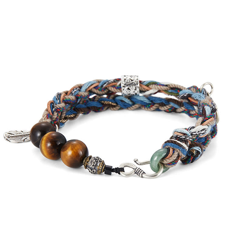 Buddha Stones 925 Sterling Silver Tiger's Eye Colorful Cotton Rope Handmade Willpower Bracelet - image 3
