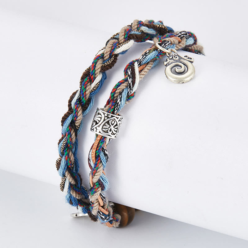 Buddha Stones 925 Sterling Silver Tiger's Eye Colorful Cotton Rope Handmade Willpower Bracelet - image 12