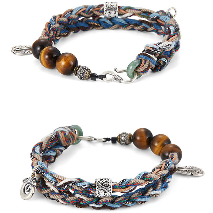 Buddha Stones 925 Sterling Silver Tiger's Eye Colorful Cotton Rope Handmade Willpower Bracelet - image 10